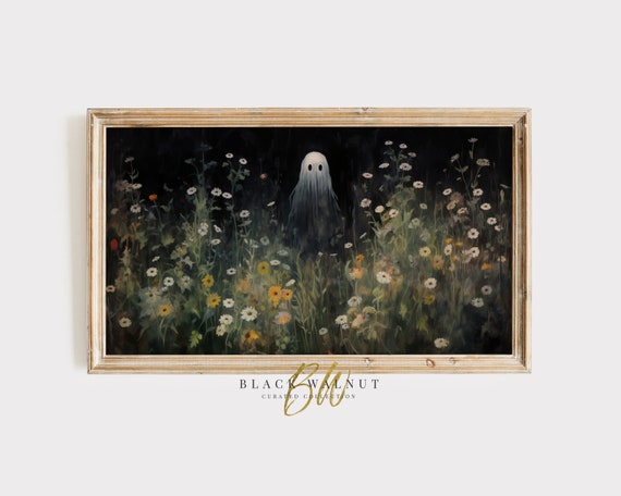 Frame Tv Art Ghost In Wildflowers Cute Halloween Decor Frame Tv Rustic Ghost In Flower Field Instant