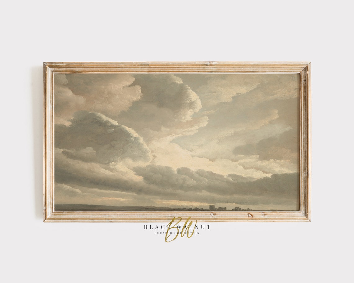 Dramatic Cloudy Sky Study Muted Vintage Oil Painting Cloudscape Print