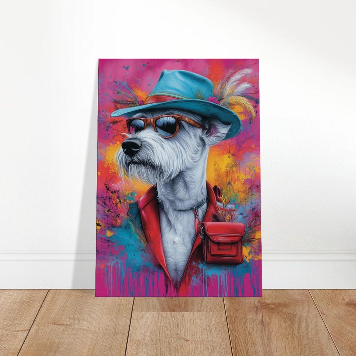 Stylish Dapper White Schnauzer Hat Sunglasses Pop Art Dog Poster