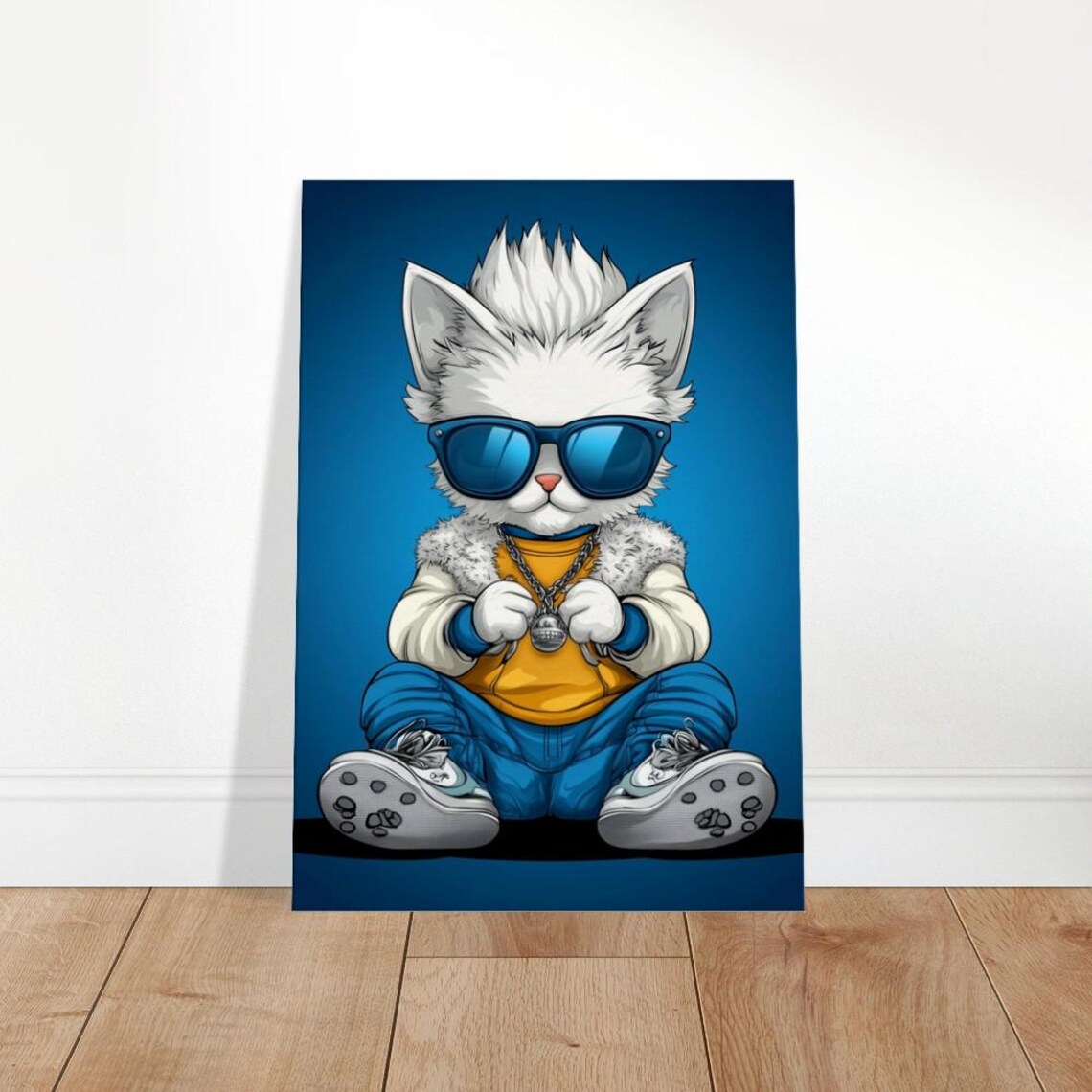 Cool White Cat Streetwear Sunglasses Hipster Animal Portrait Poster