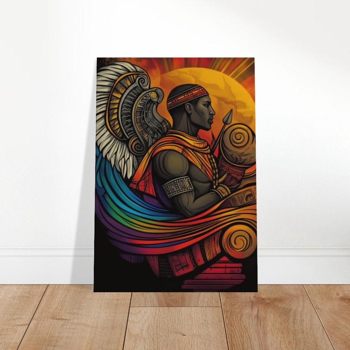 African Warrior King Vibrant Rainbow Heritage Portrait Wall Art