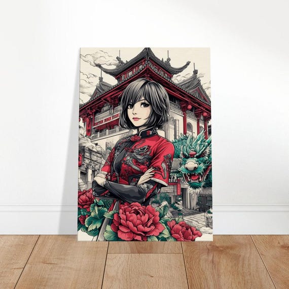 East Asian Dragon Maiden Canvas Art Vibrant Cultural Decor Animeinspired Wall Global Heritage Home