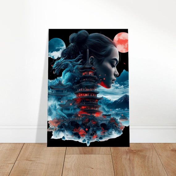 East Asian Mysticism Canvas Art Dragon Pagoda Wall Decor Aigenerated Global Heritage Print Choose Your Size