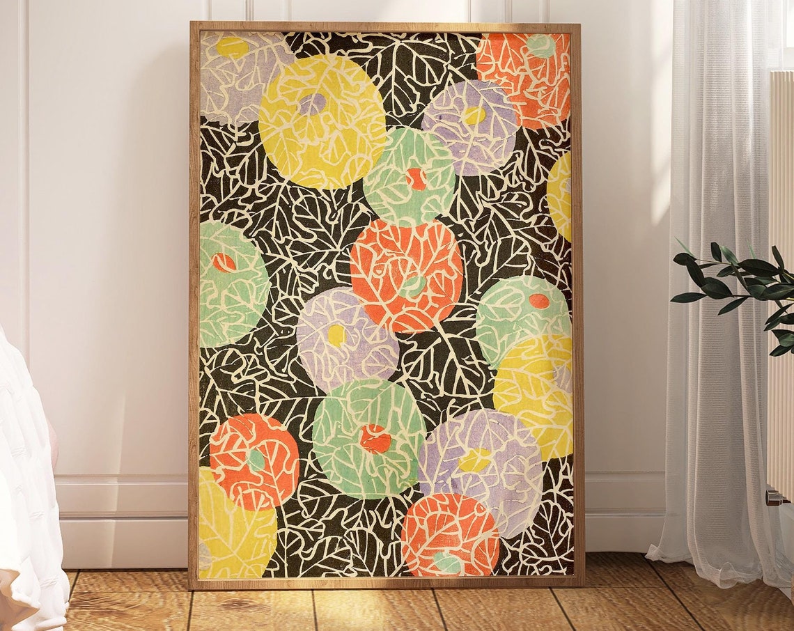 Korin Furuy Japanese Floral Art Print Vintage Colour Woodblock Exhibition Poster Rare Vintage Asian Japanese Traditional Ukiyo E Design