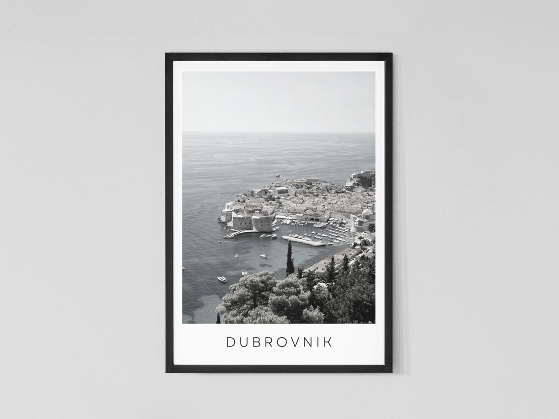Dubrovnik Black And White Cityscape Travel Poster