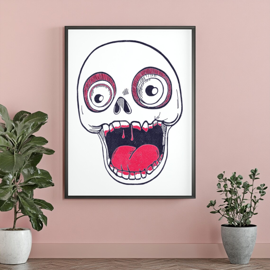 Quirky Skull Cartoon Hand Drawn Gothic Poster for Halloween Party Decor - Image 2