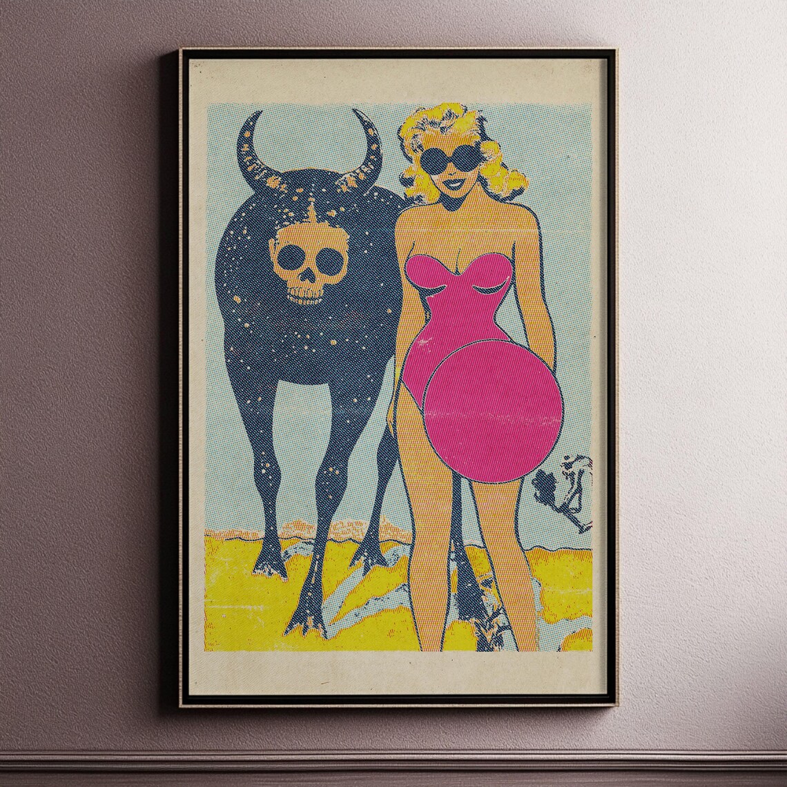 Cosmic Skull Bull Glamorous Blonde Woman Retro Halftone Poster - Image 3