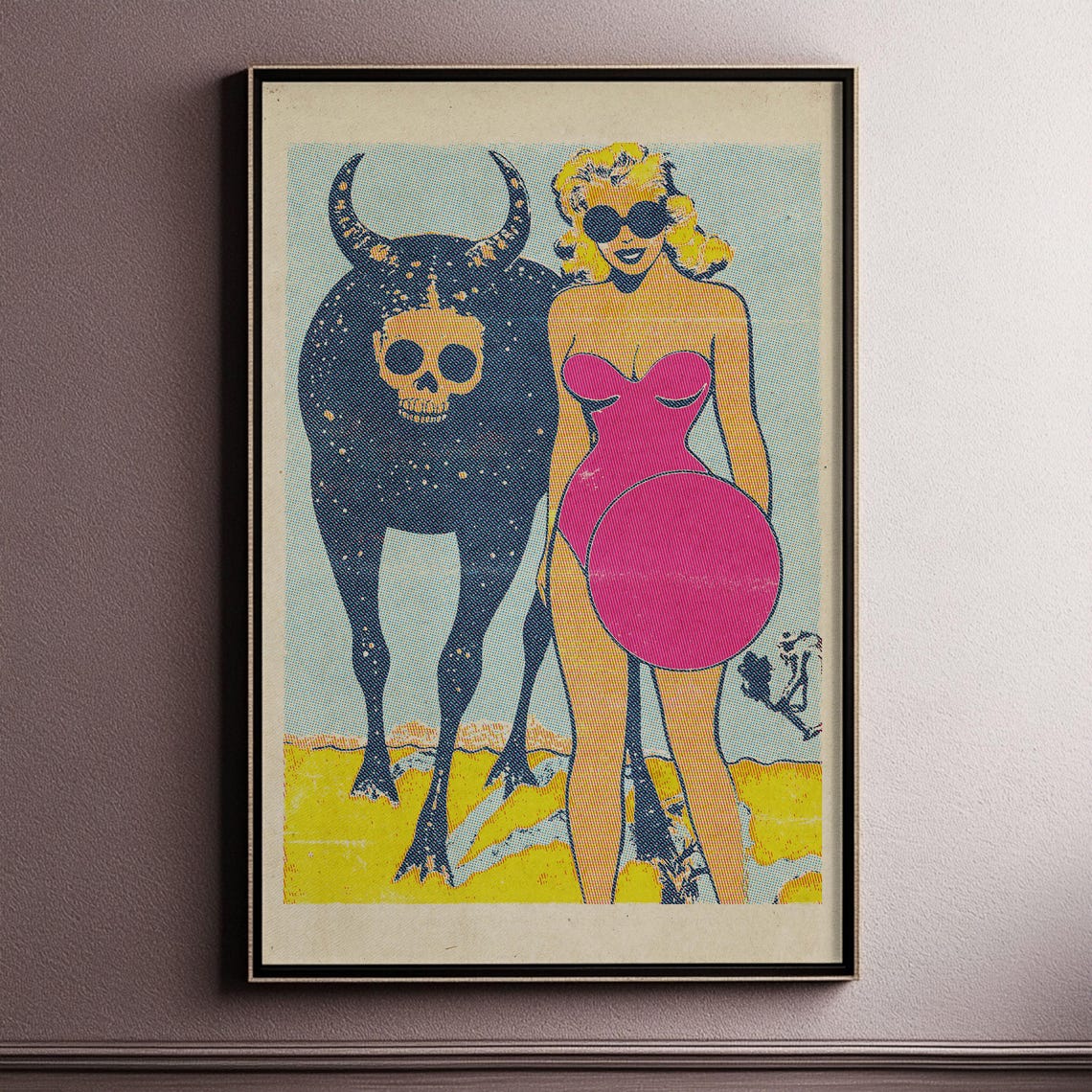 Surreal Pop Art Print Retro Fine Art Cosmic Skull Bull Glamorous Woman Wall Art - Image 3