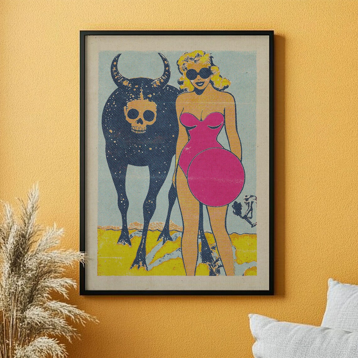 Cosmic Skull Bull Glamorous Blonde Woman Retro Halftone Poster - Image 4