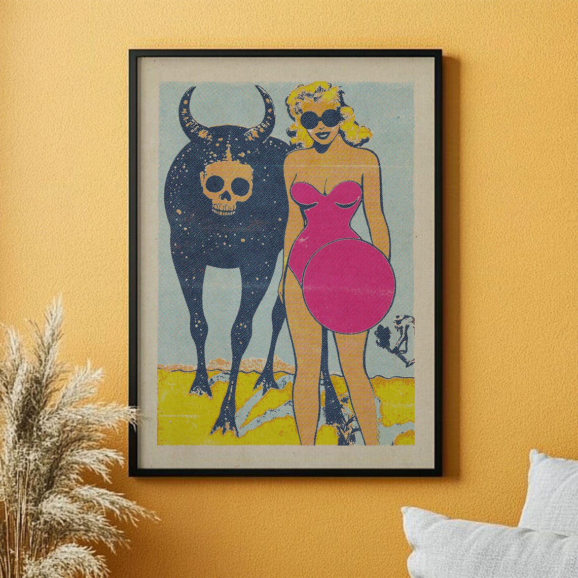 Surreal Pop Art Print Retro Fine Art Cosmic Skull Bull Glamorous Woman Wall Art - Image 4