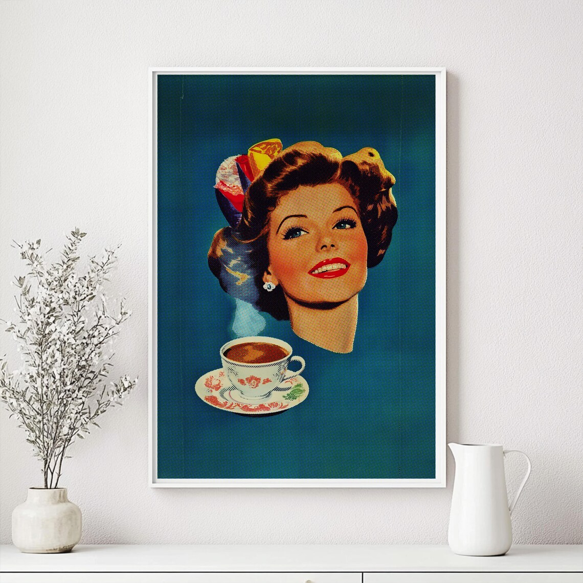 Vintage 1950s Coffee Poster Retro Mid Century Advertising Print Halftone Pop Art Wall Decor - Image 2