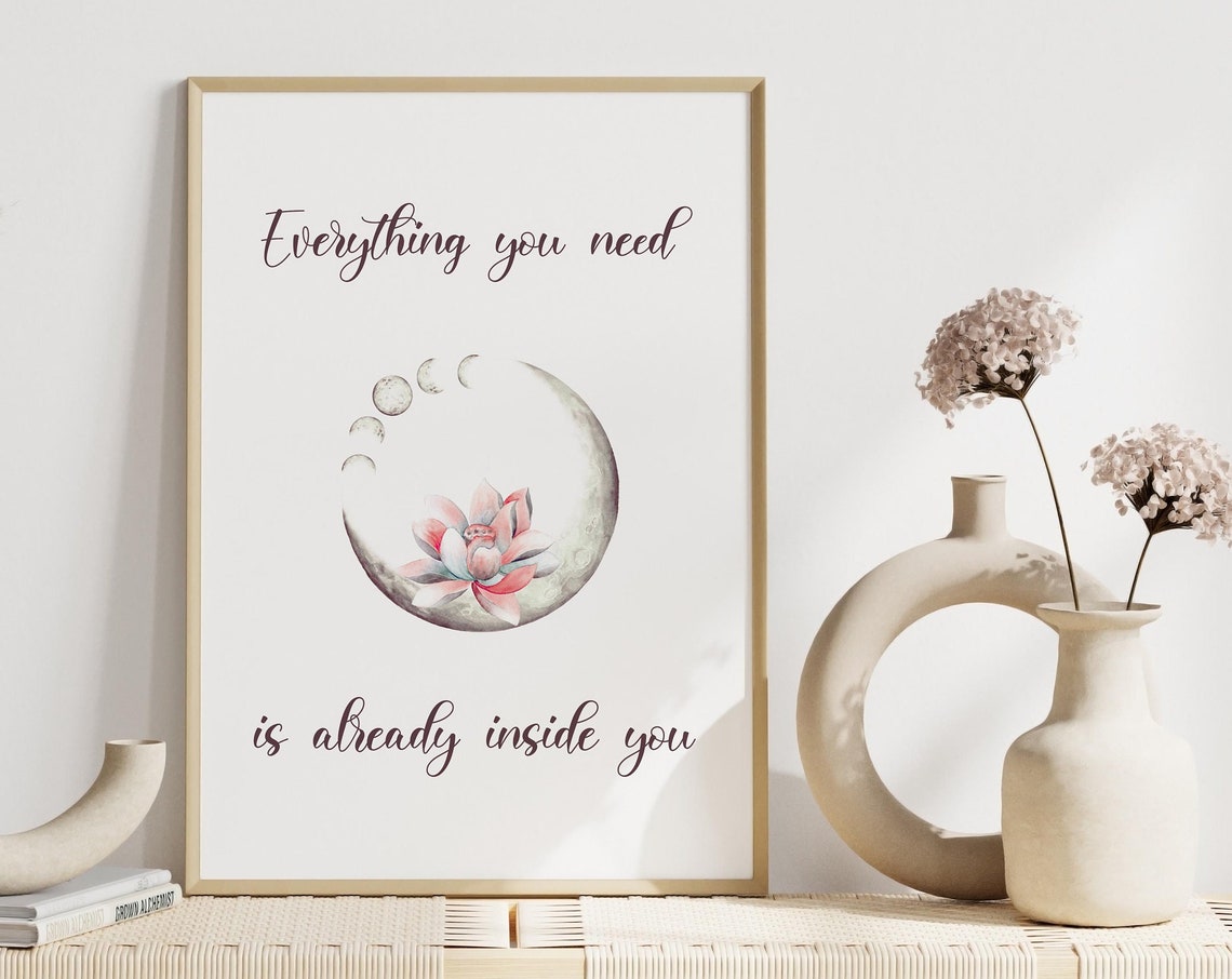 Everything You Need Is Already Inside You Lotus Moon Zen Quote Poster - Image 2