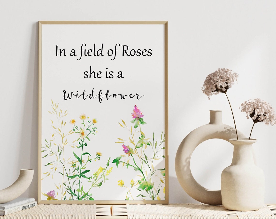 Wildflower Roses Quote Poster with Watercolor Meadow Bloom Design