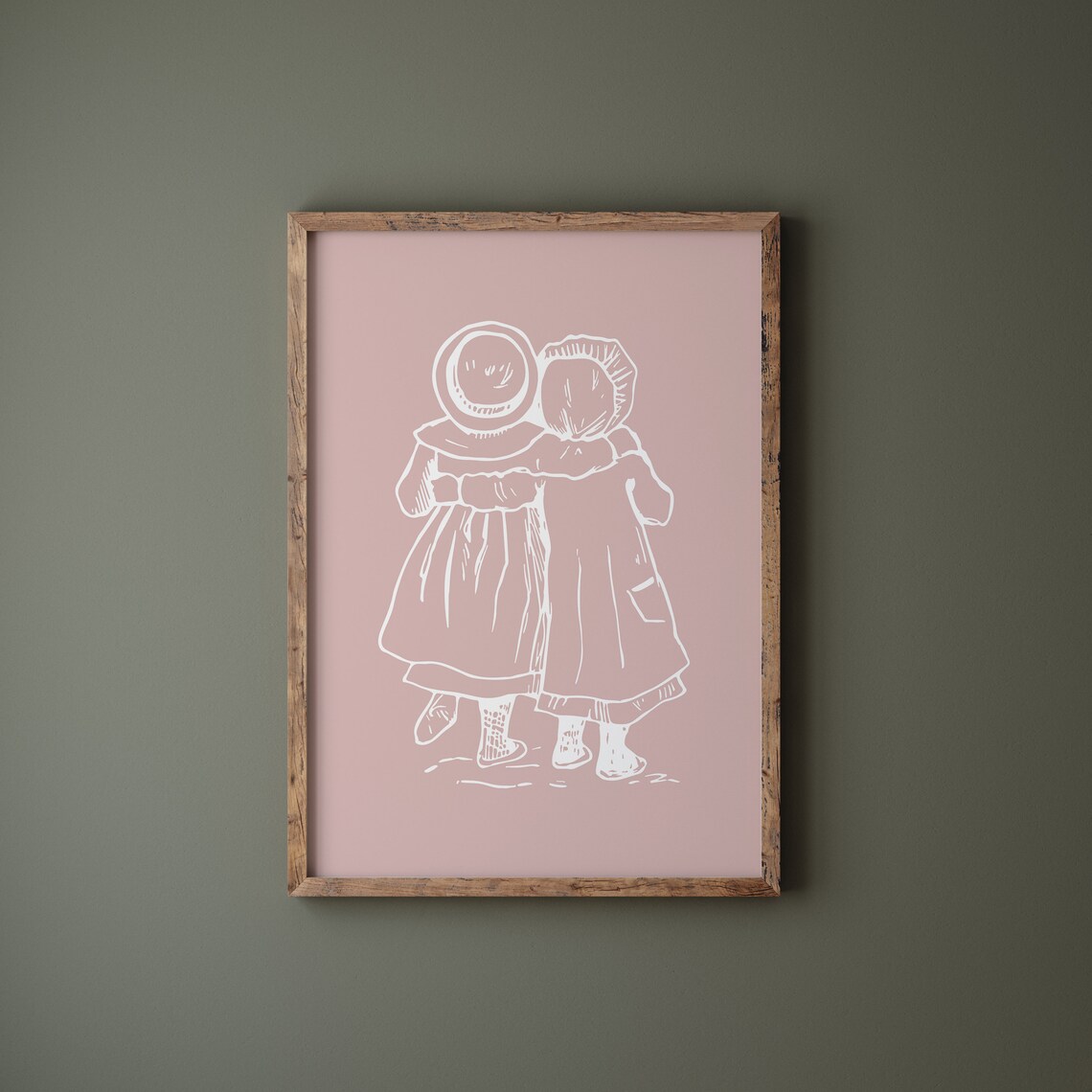 Vintage Girls Hand in Hand Blush Pink Retro Holiday Art Poster - Image 2