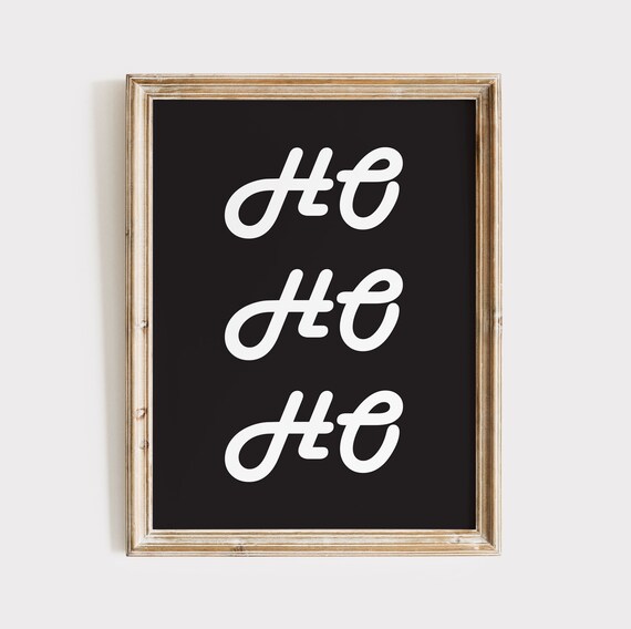 Playful Retro Ho Ho Ho Script Lettering Black Christmas Poster