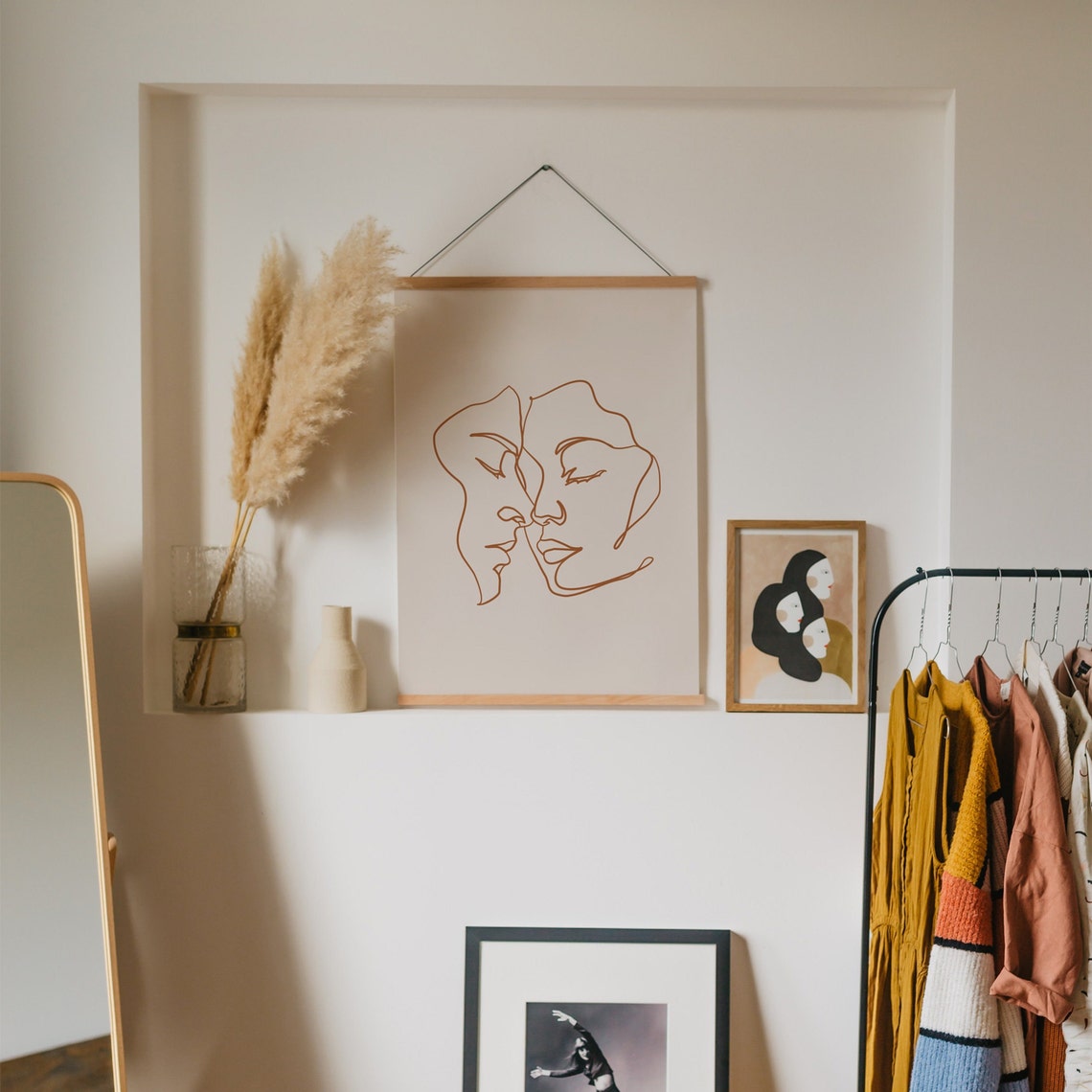 Boho Abstract Couple Faces One Line Art Terracotta Love Poster - Image 2