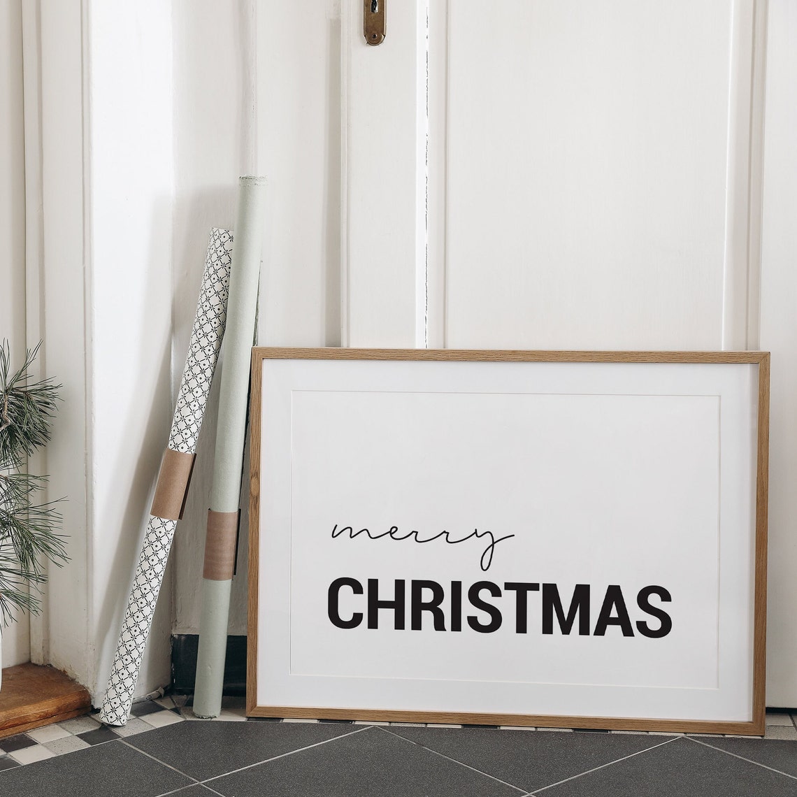 Merry Christmas Minimalist Black and White Typography Holiday Poster - Image 2