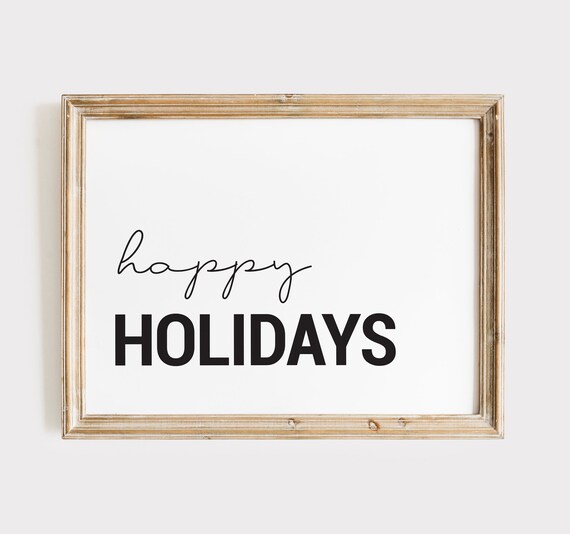 Minimalist White Happy Holidays Script Typography Christmas Poster