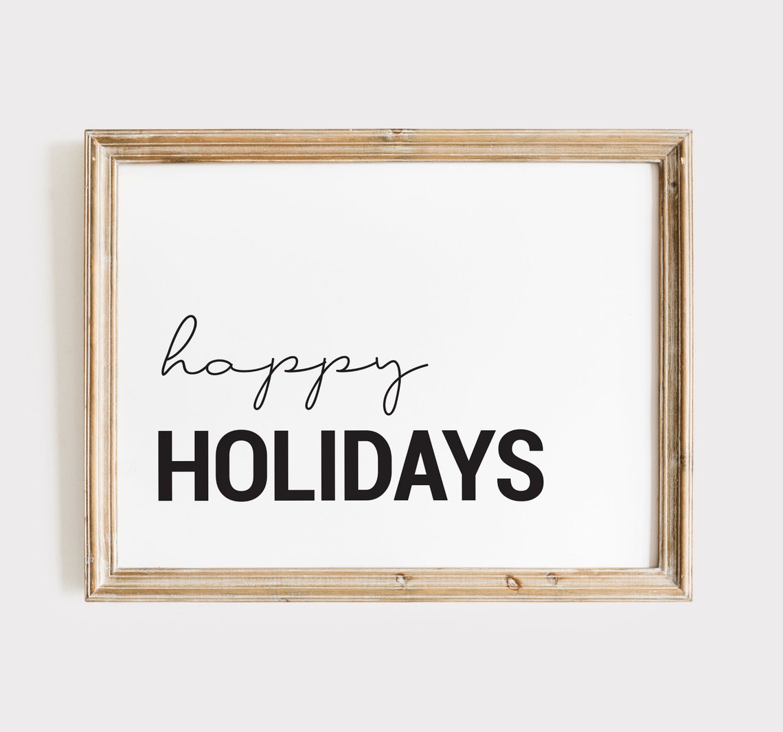 Minimalist White Happy Holidays Script Typography Christmas Poster