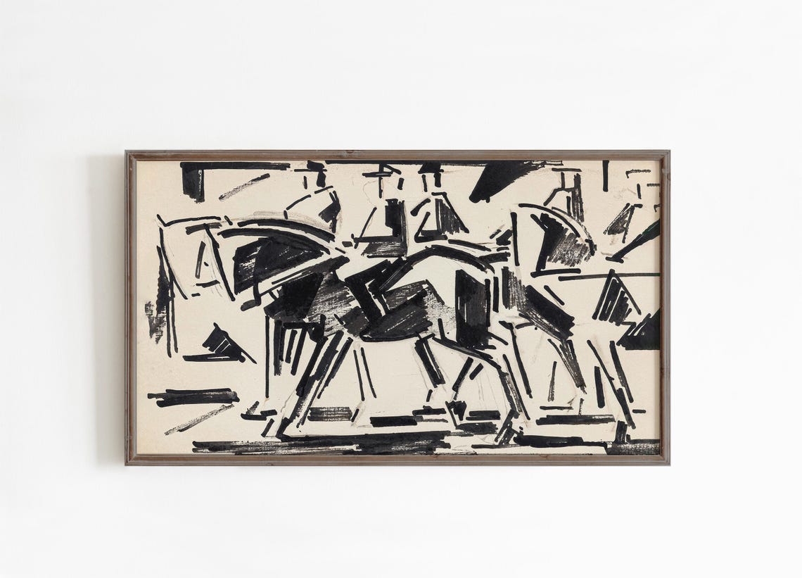Abstract Black Ink Horse Sketch Modern Equestrian Line Wall Art - Image 4