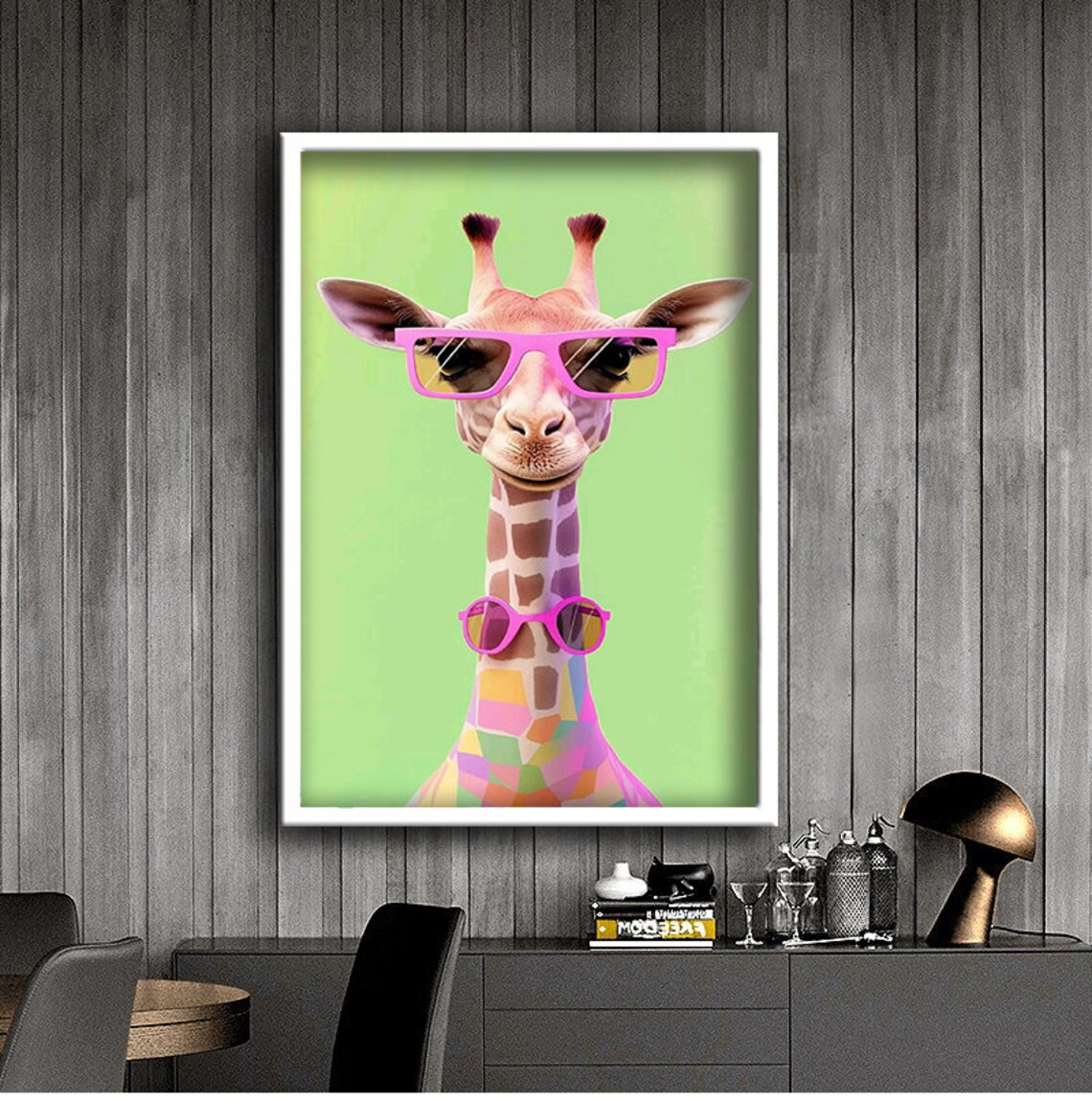 Giraffe Wearing Pink Sunglasses Pastel Colorful Geometric Fun Animal Poster - Image 2