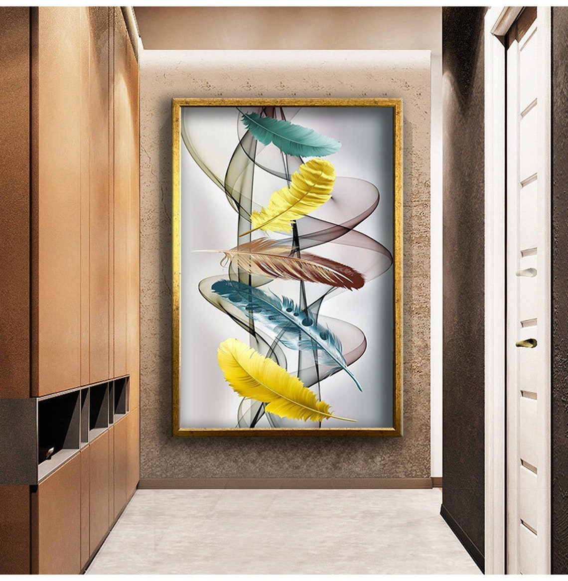 Colorful Swirling Feathers Abstract Ribbon Modern Wall Art Poster