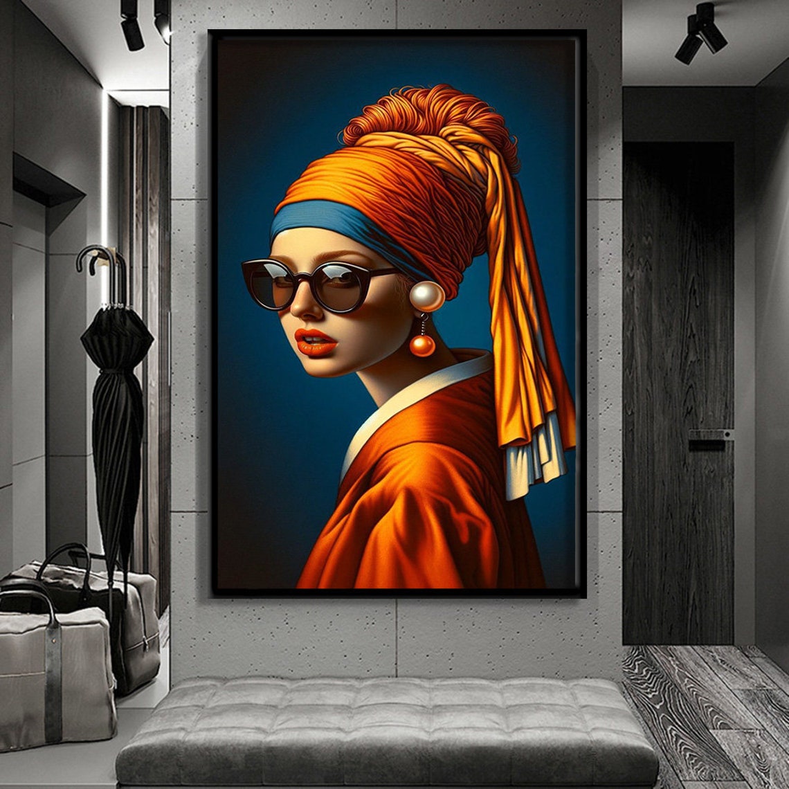Girl With Pearl Earring Sunglasses Modern Pop Art Remix Poster - Image 3