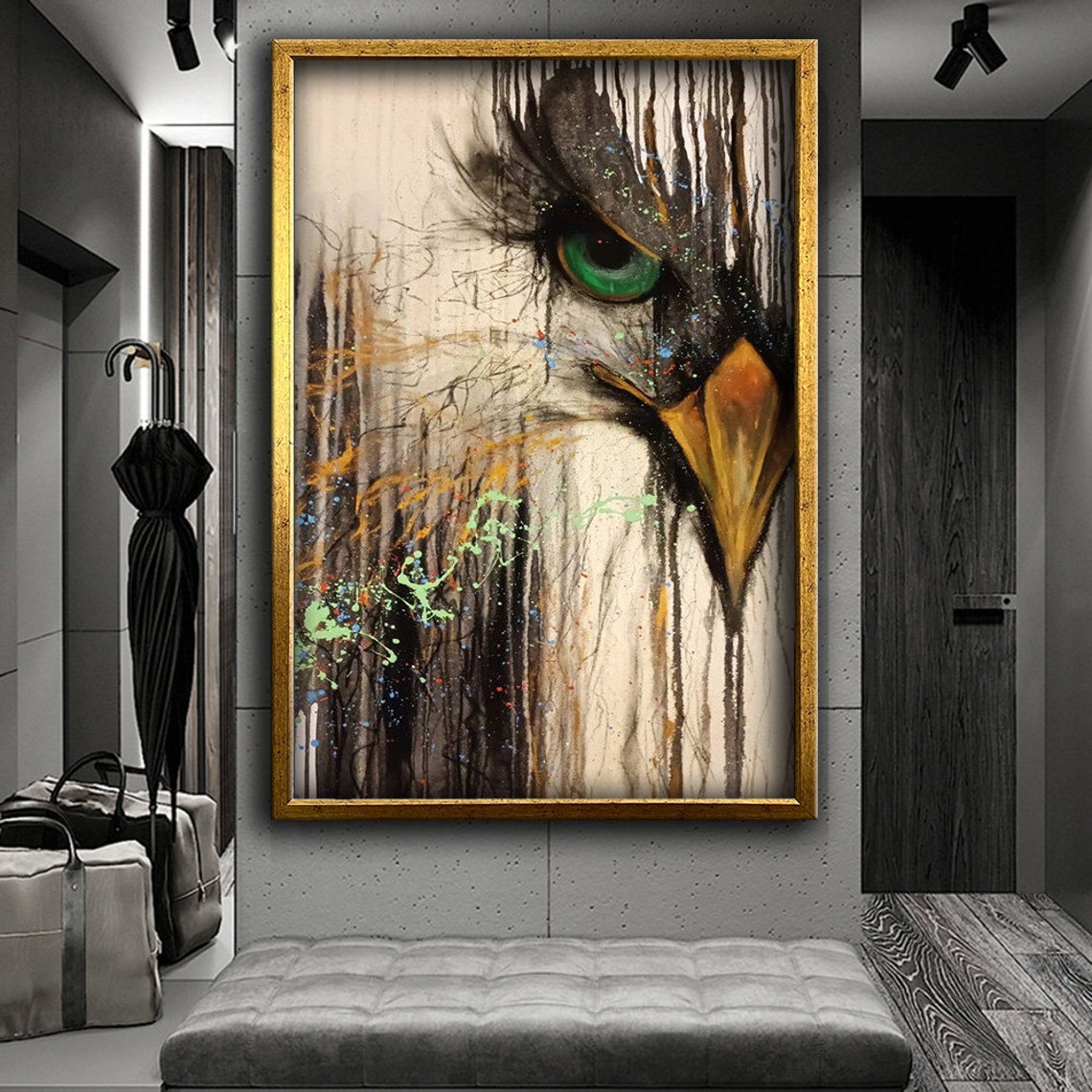 Abstract Eagle Head Green Eye Paint Drips Mixed Media Art Poster - Image 4