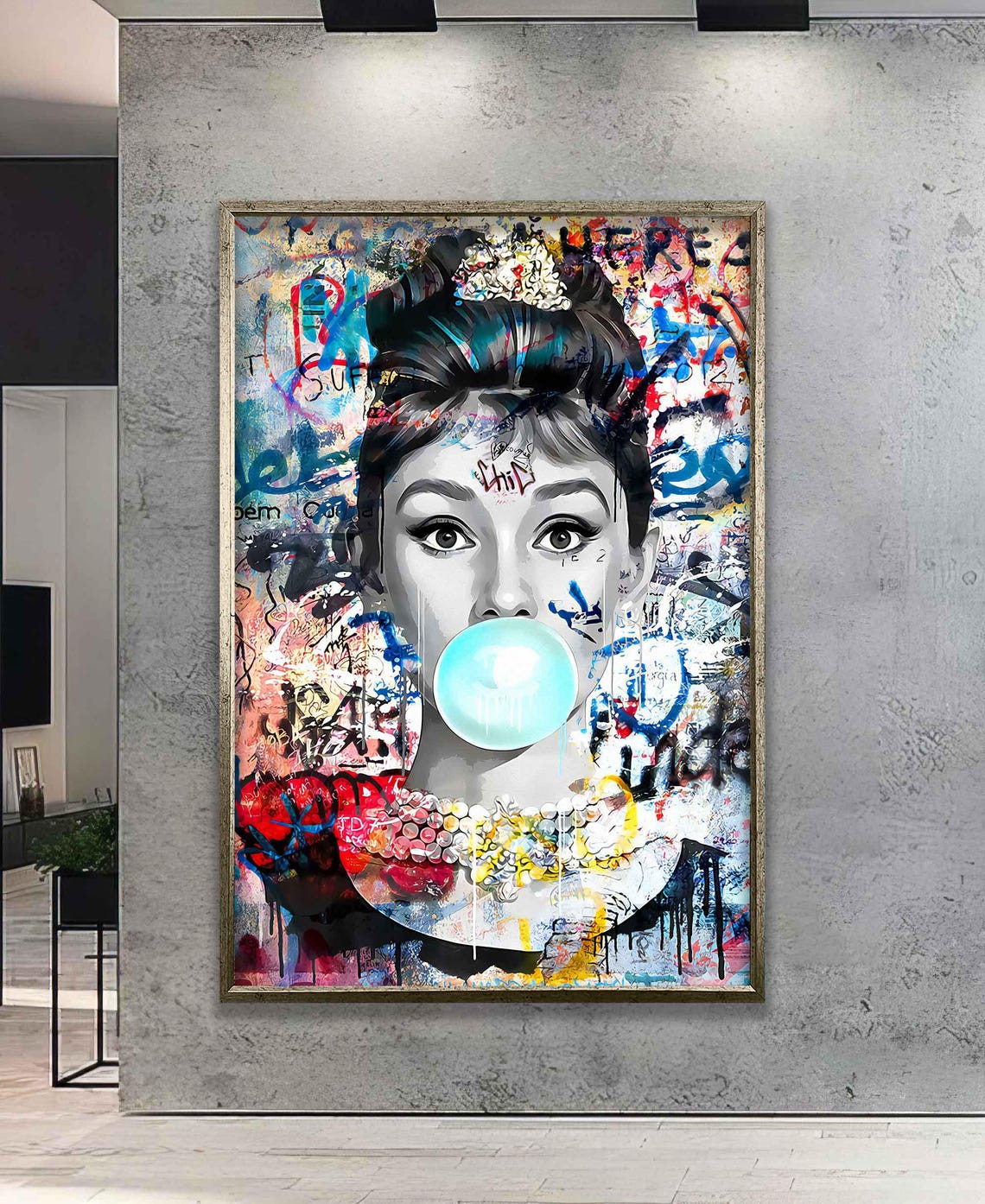 Audrey Hepburn Bubble Gum Graffiti Portrait Colorful Pop Art Poster - Image 2