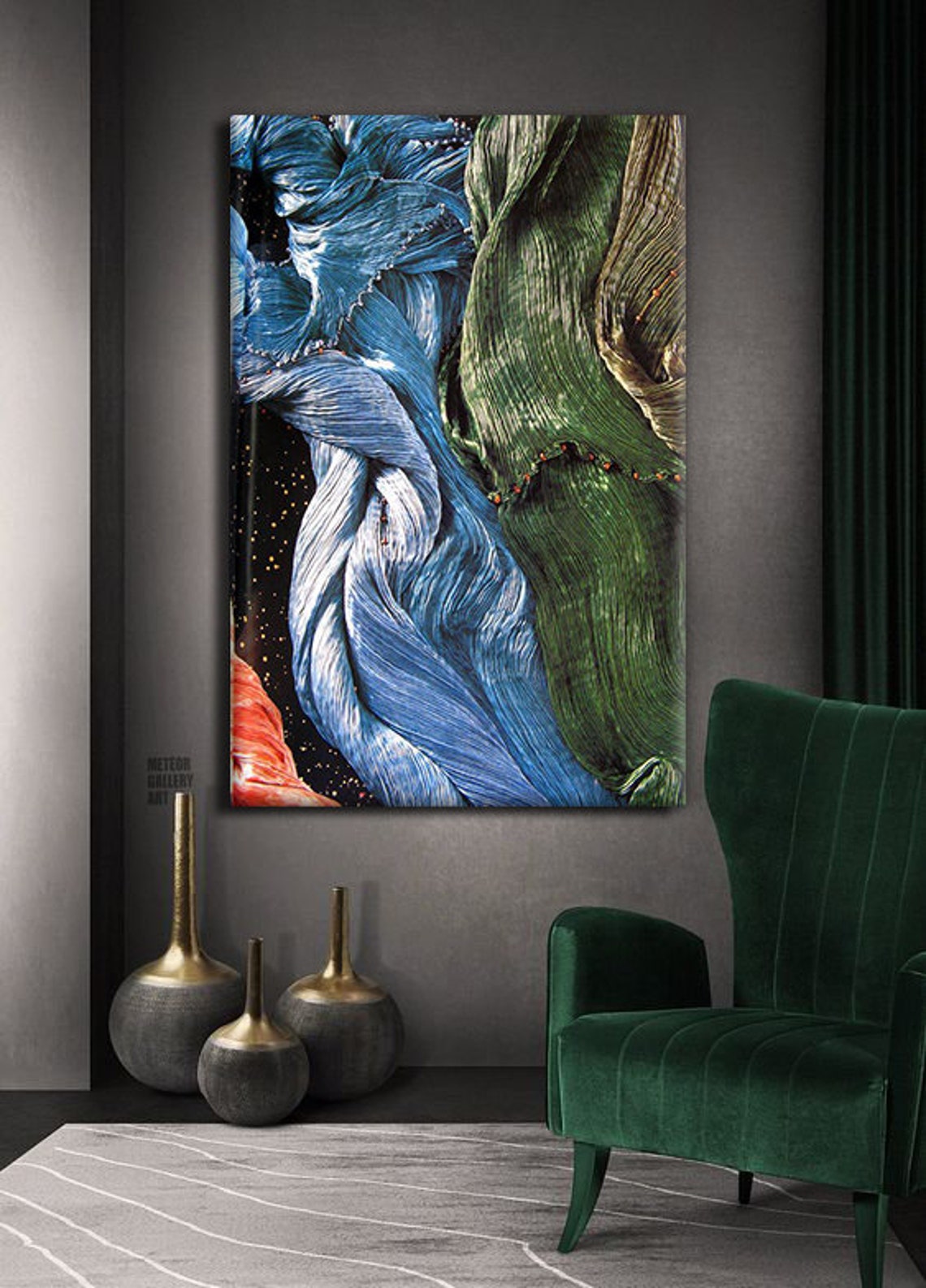 Flowing Blue Green Waves Abstract Macro Texture Modern Art Poster - Image 3