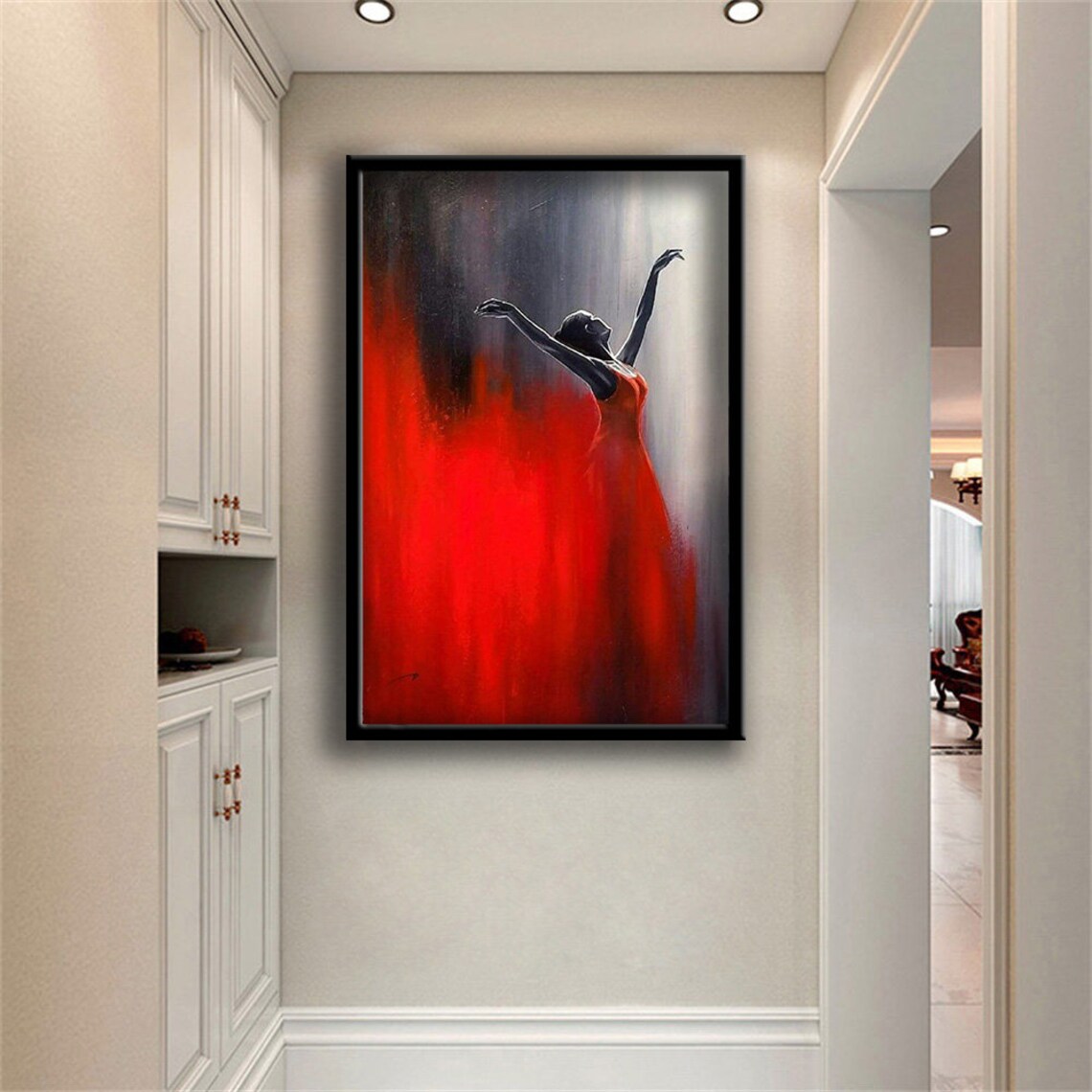 Woman Dancing in Flowing Red Dress Passionate Art Painting Poster - Image 3