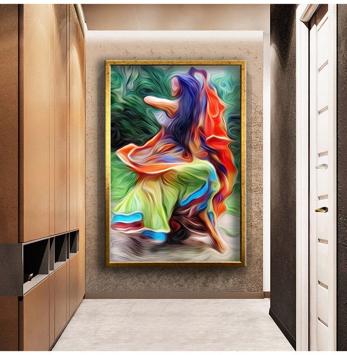 Dancing Woman Flowing Colorful Robes Swirling Abstract Art Poster