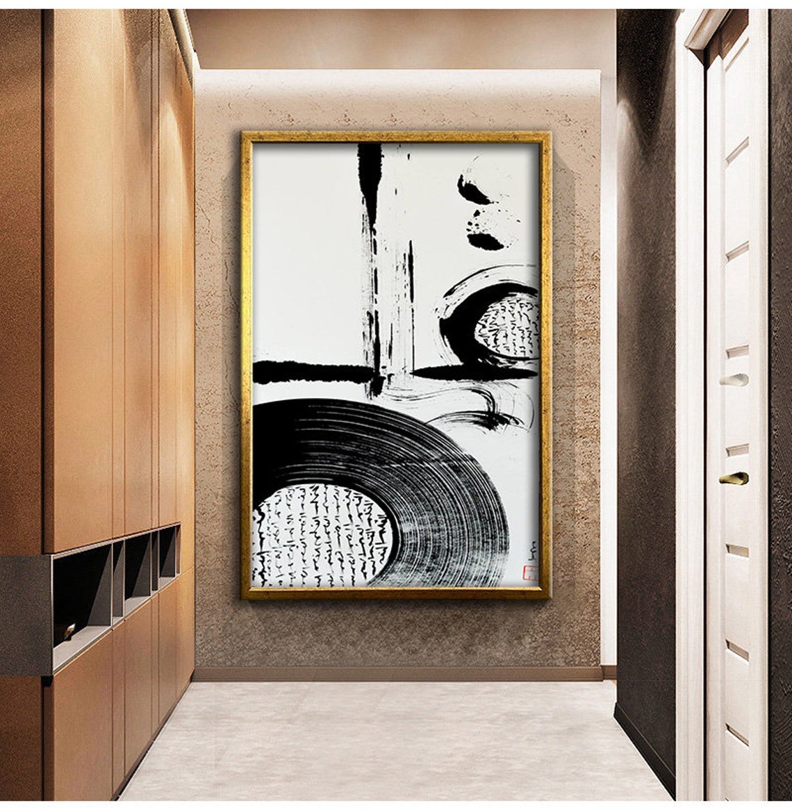 Black White Japanese Ink Brush Abstract Enso Circle Minimalist Poster