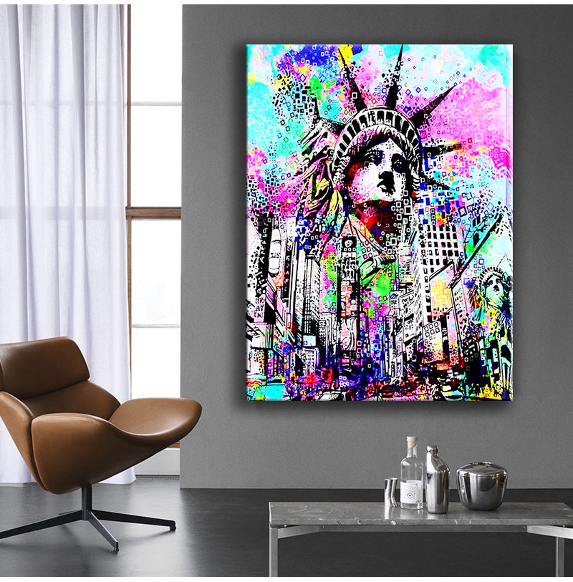 Statue Of Liberty Neon Pop Art NYC Skyline Graffiti Wall Art Poster - Image 3