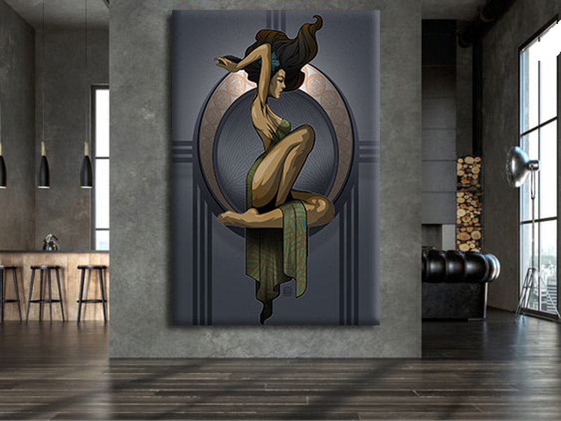 Art Deco Dancing Woman Crescent Moon Elegant Modern Figure Print - Image 3