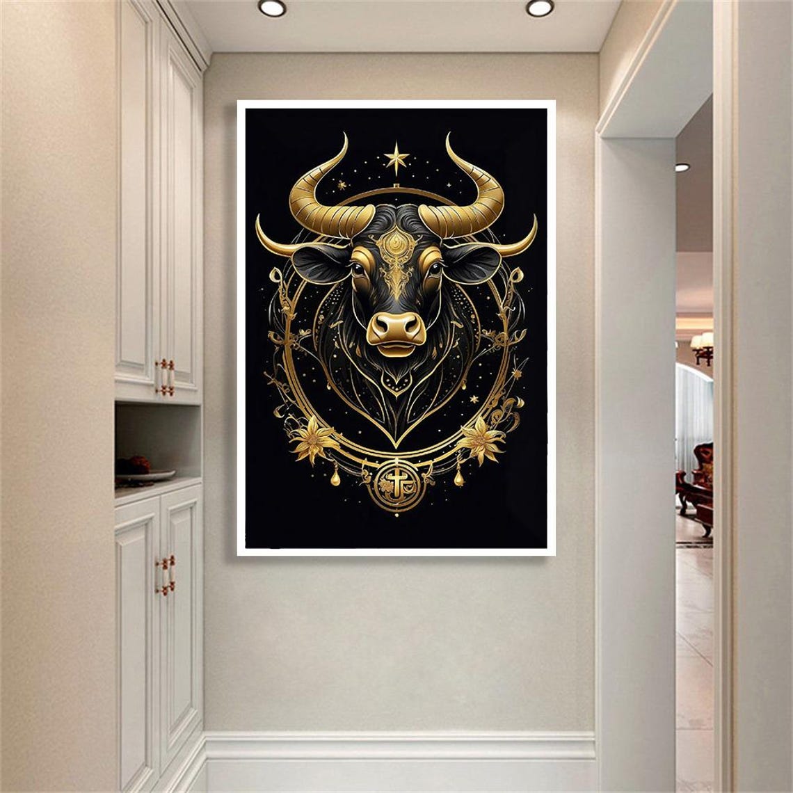 Golden Bull Head Ornate Celestial Black Gold Luxury Animal Wall Poster - Image 2