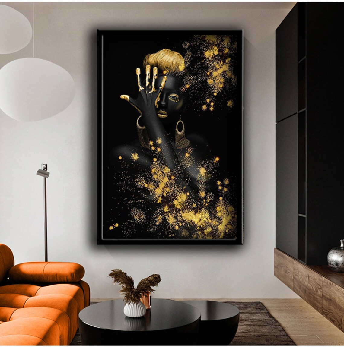 Black And Gold Woman Gold Glitter Portrait Glamorous Wall Art Poster - Image 2