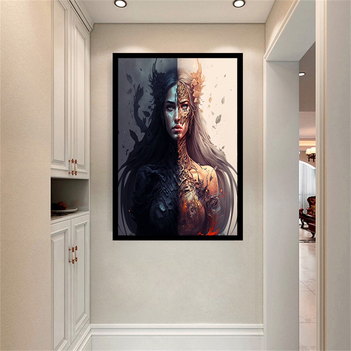 Split Face Dark And Light Woman Warrior Duality Fantasy Art Poster - Image 4