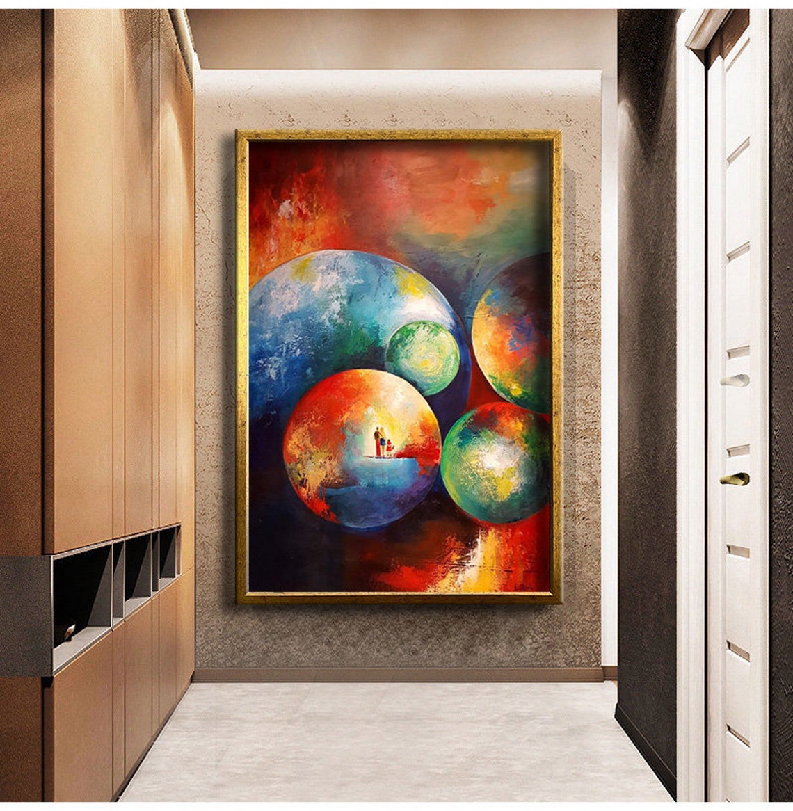 Colorful Cosmic Orbs Family Silhouette Abstract Modern Art Poster