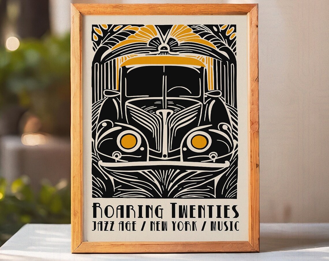 Art Deco Poster New York City Wall Art Black And Beige 20s Retro Wall Decor Art Nouveau Print Vintage Car Poster Roaring Twenties Art