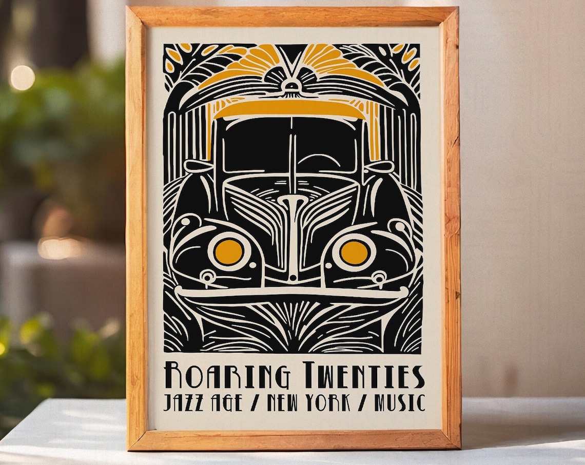 Roaring Twenties Jazz Age New York Vintage Car Art Deco Poster