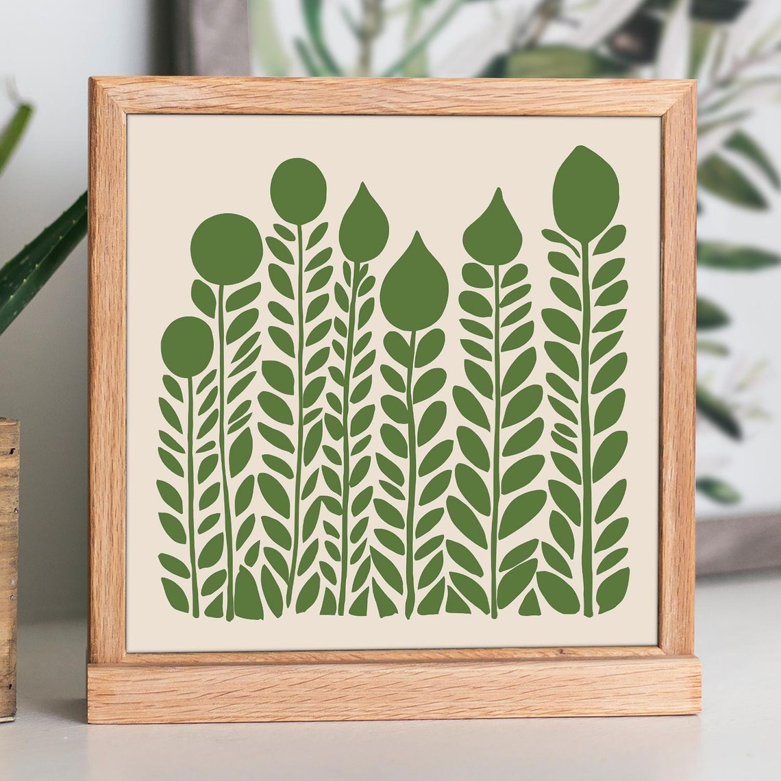 Minimalist Green Plant Stems Scandinavian Square Botanical Poster