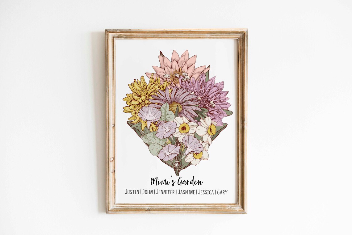 Custom Birth Flower Family Bouquet, Christmas Gift