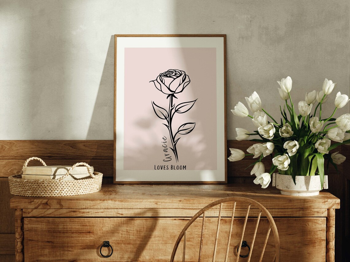 Birth Month Flower Custom One-Line Drawing Print - Image 2