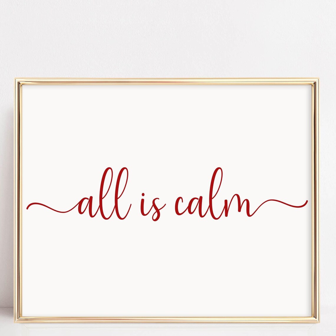 All Is Calm Red Script Christmas Holiday Minimalist Wall Poster