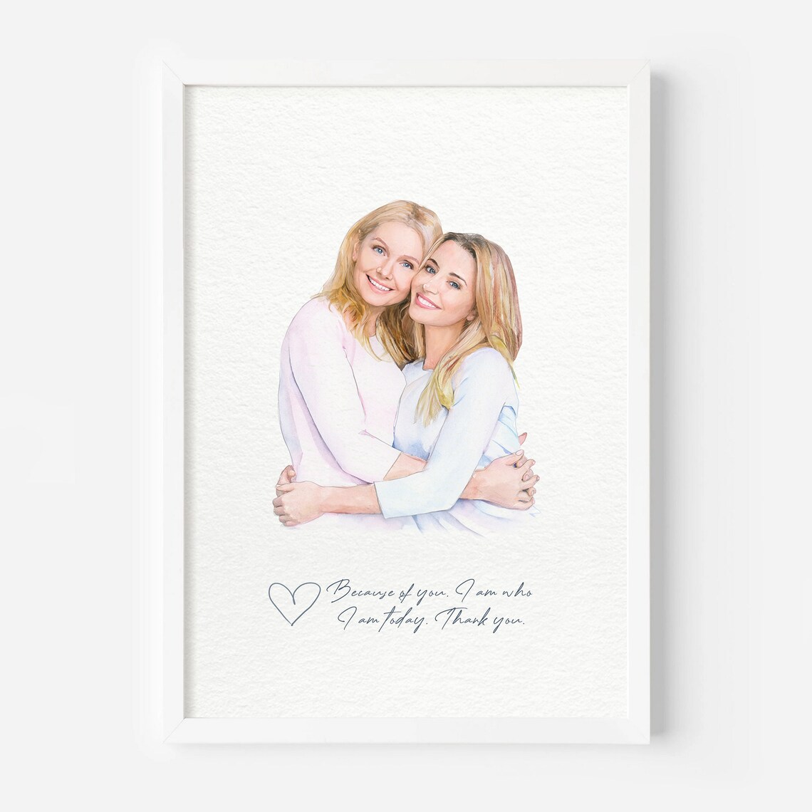 Custom Mother and Daughter Watercolor Portrait With Quote Art Poster - Image 3