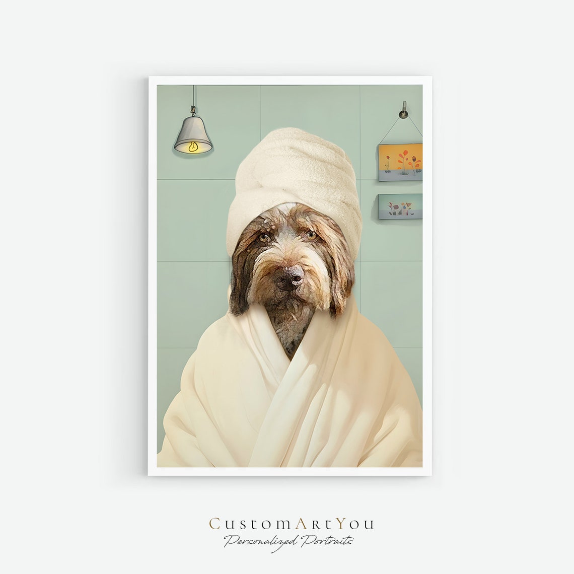 Funny Dog Portrait From Photo Pet Portrait Custom Dog Painting Funny Bathroom Wall Art Print Cat Painting Custom Portrait Illustration