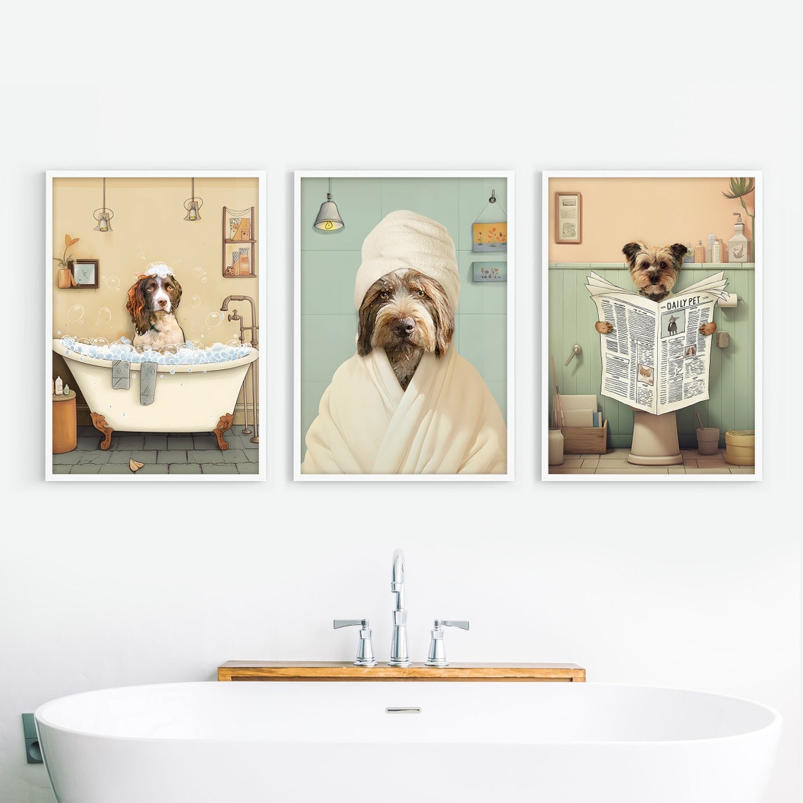 Funny Dog Portrait From Photo Pet Portrait Custom Dog Painting Funny Bathroom Wall Art Print Cat Painting Custom Portrait Illustration - Image 3
