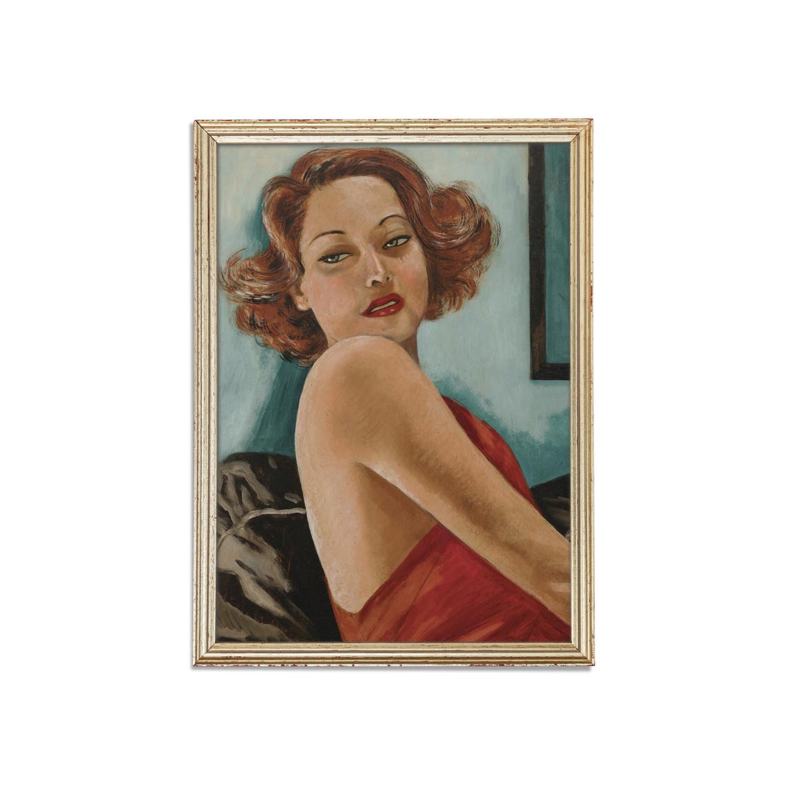 Red-Haired Woman in Red Dress 1930s Art Deco Portrait Poster - Image 3