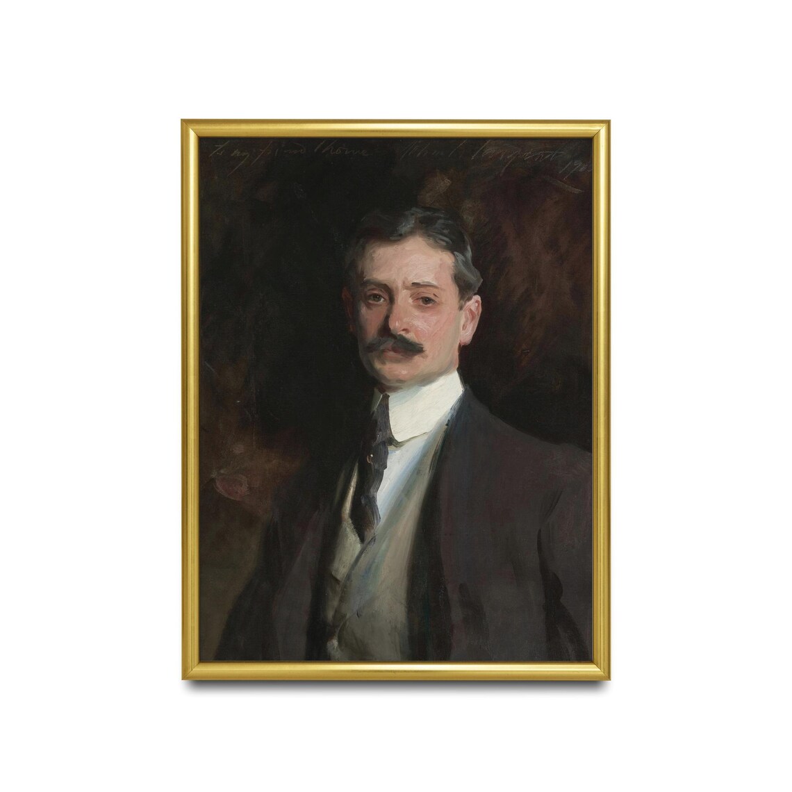 Mustachioed Gentleman in a Dark Suit Antique Society Portrait Poster - Image 2